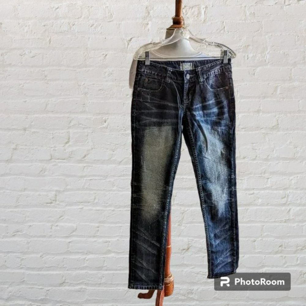 Papaya blue-black stone washed straight leg jeans    Sz 5